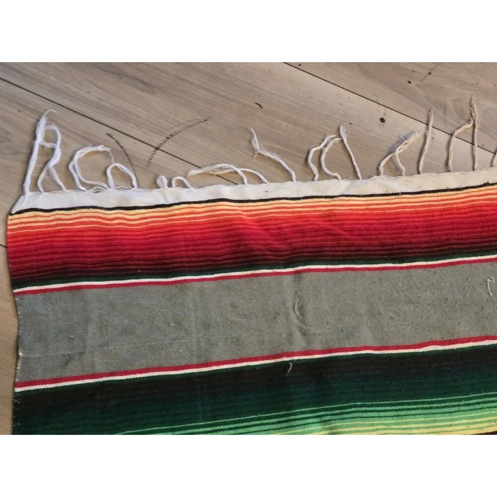 Vintage Mexican Sarape Blanket Rainbow Saltillo Stripe Blanket Throw 80x45